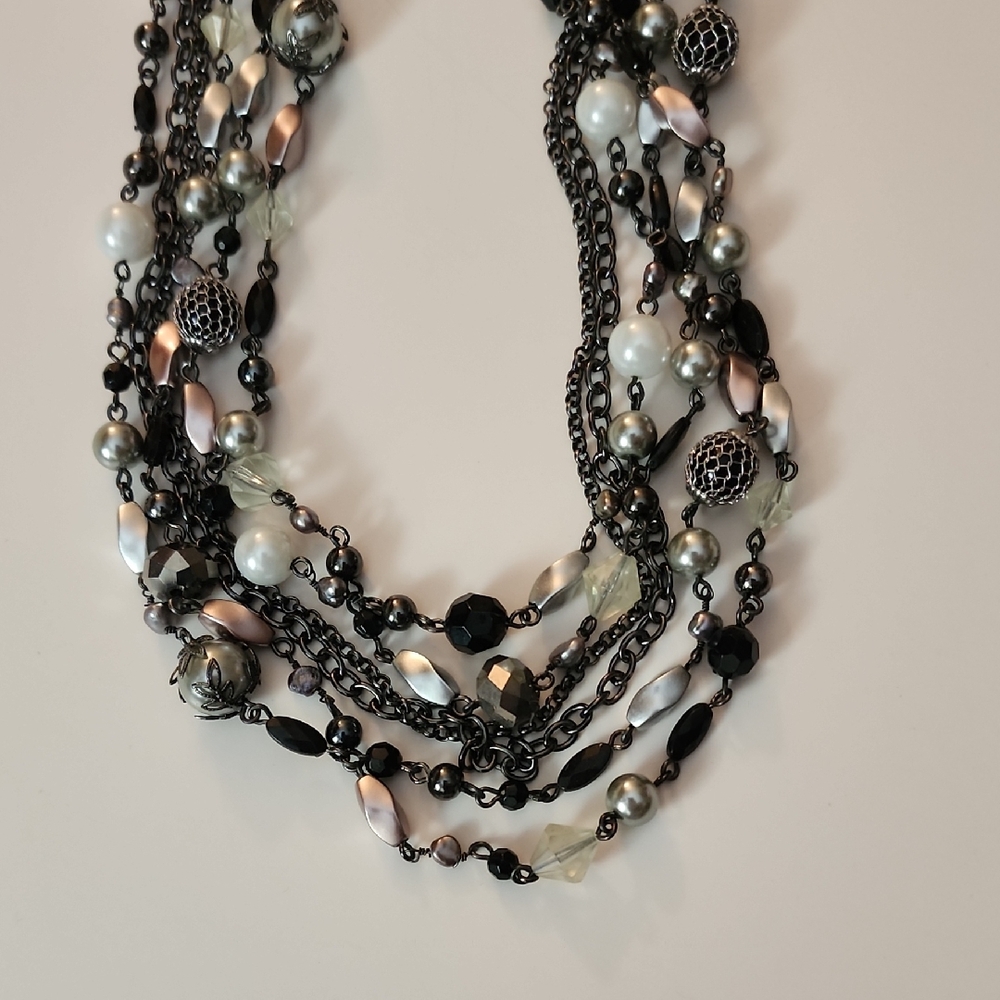 Katie Elegant Multi-Layered Black, Pink and Silver Necklace 18-21"